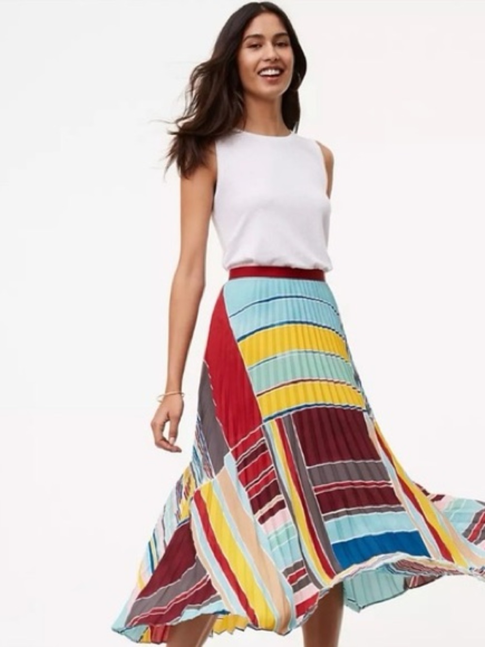 🍍 Ann Taylor LOFT Women’s Cabana Multi-Color Pleated Midi Skirt - Size 10P